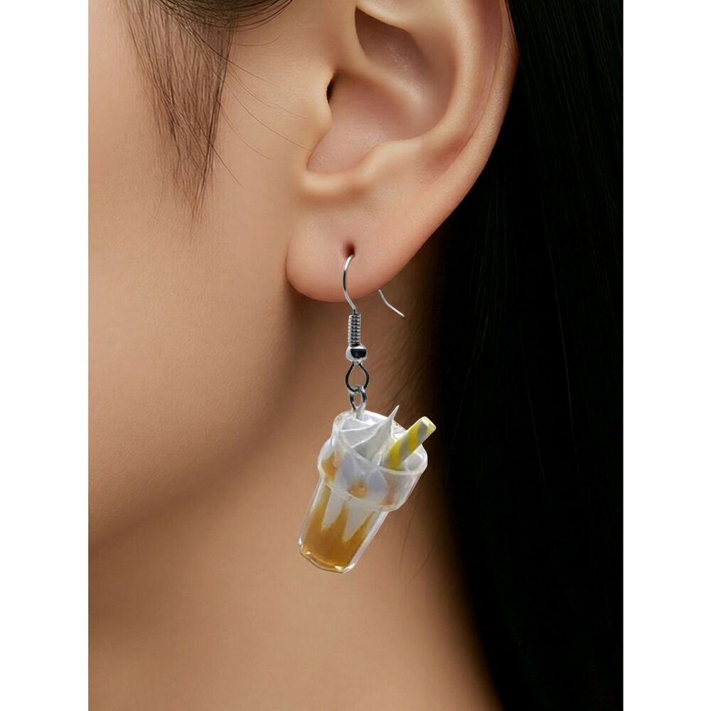 Caramel Frappe Drink Earrings Resin Milkshake Dangle Sweet Treat Y2K Kawaii Gift